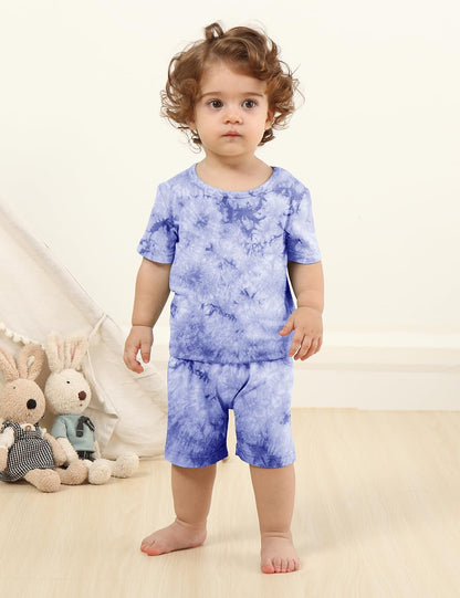 Jimonda Baby/Toddler Soft Sleepwear Short sleeve Kids Cool Pajama Outdoor 2-Piece Shirt&Shorts Casual sets Tie Dye PJ