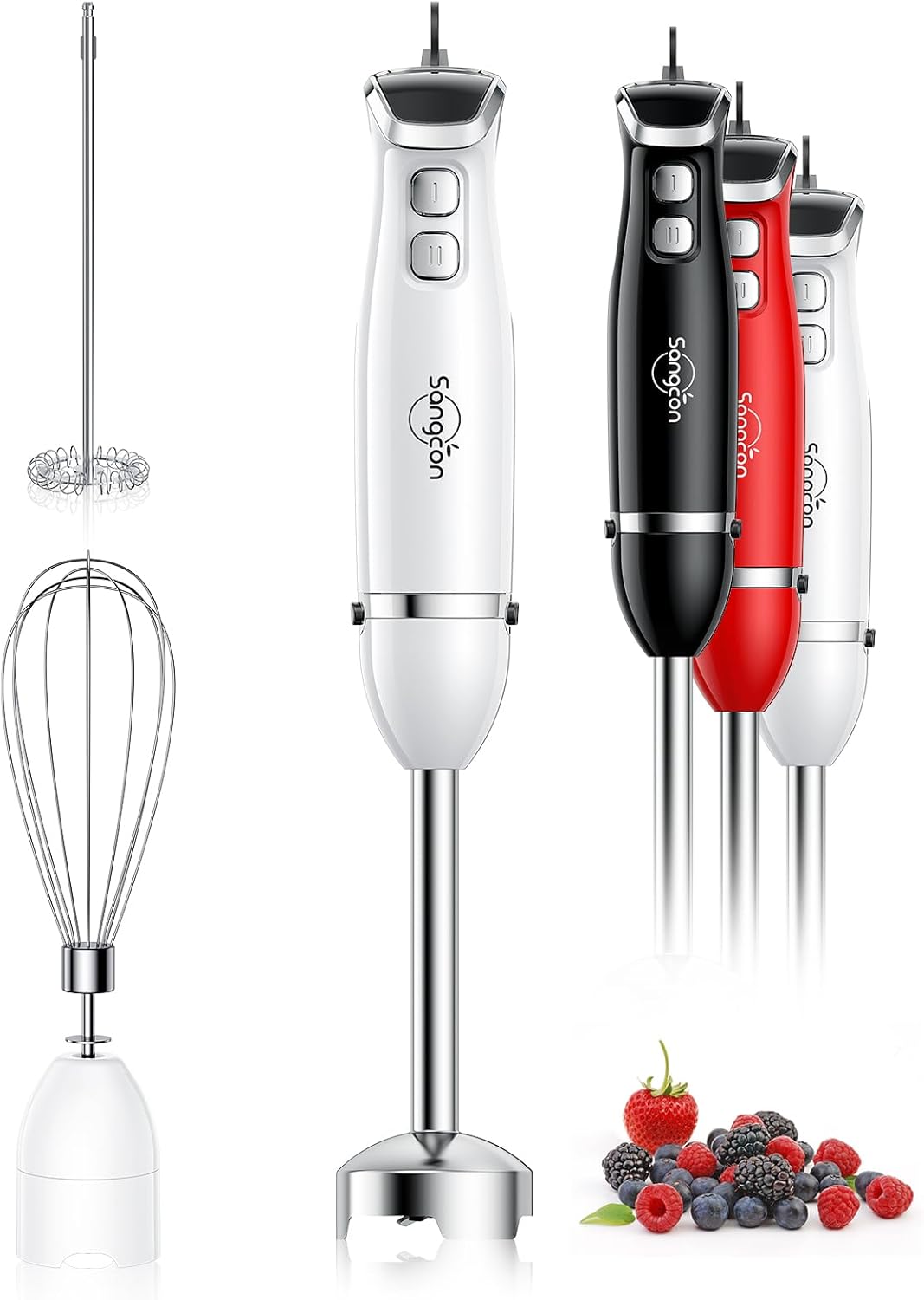 Sangcon Immersion Blender Handheld, 3-in-1 Hand Blender Electric, 400W Handheld Blender, Stainless
