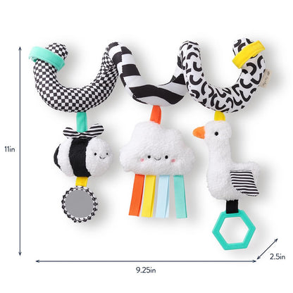 Itzy Ritzy Spiral Car Seat & Stroller Activity Toy - Stroller & Car Seat Toys for Ages 0 Months and Up - Hanging Toys Include Dangling Ring, Mirror and Textured Ribbons (High Contrast)