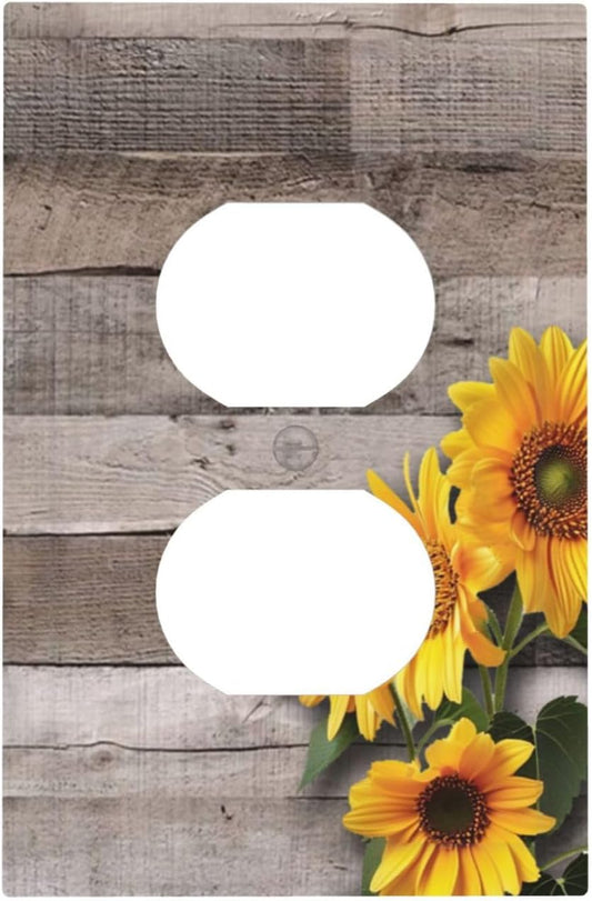 Sunflower Rustic Brown Gray Wood Outlet Covers 1 Gang Duplex Light Switch Cover Decorative Switch