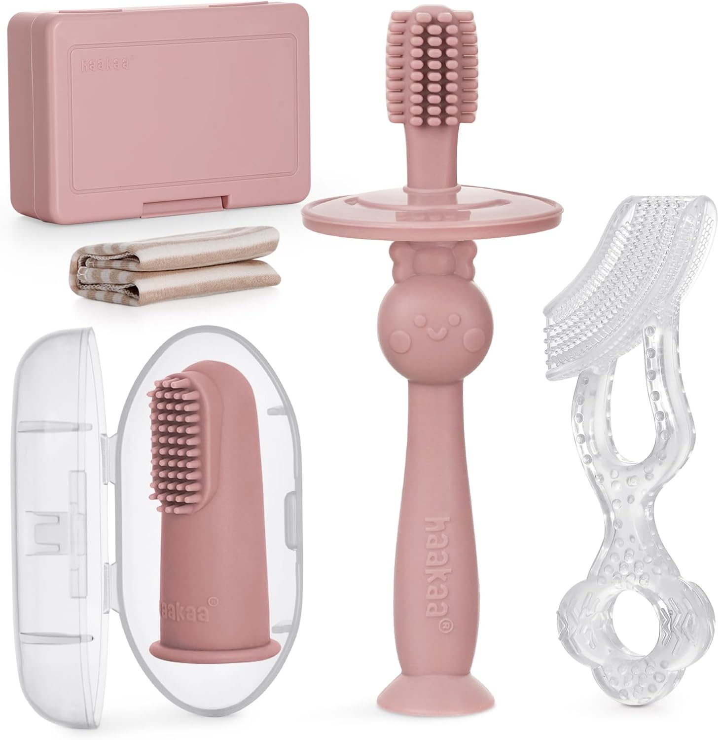 haakaa Training Toothbrush Set Oral Care Kit, Soft Silicone Toothbrush for Baby, Infants, Toddlers