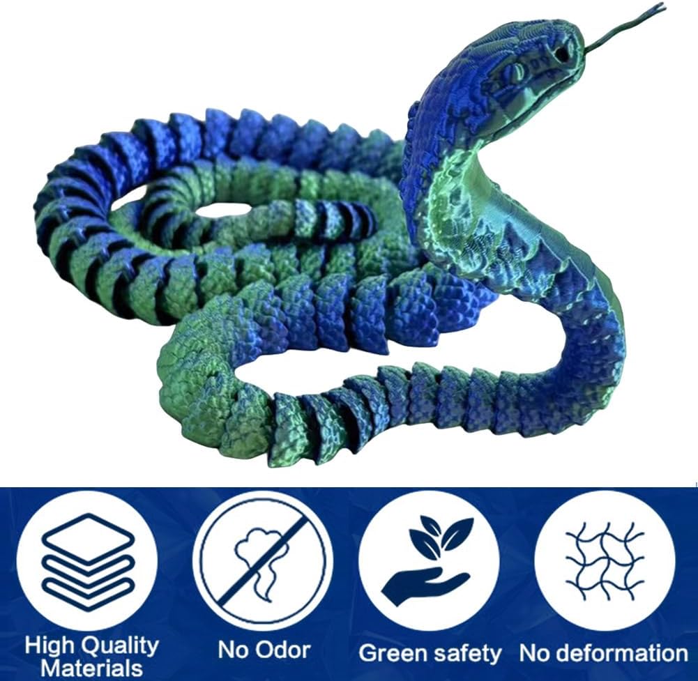 3D Printed Snake Cobra-3D Printed Animals Fidget Toy Creative 3D Printed Animals Articulated Snake Collectibles Home Office Executive Desk Decor