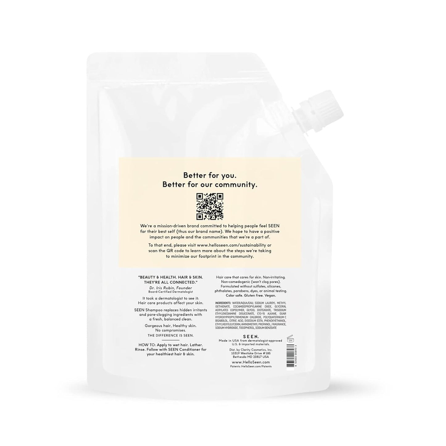 SEEN Shampoo Eco-Refill -Non-Comedogenic & Sulfate-Free Hair Shampoo- Dermatologist-Developed