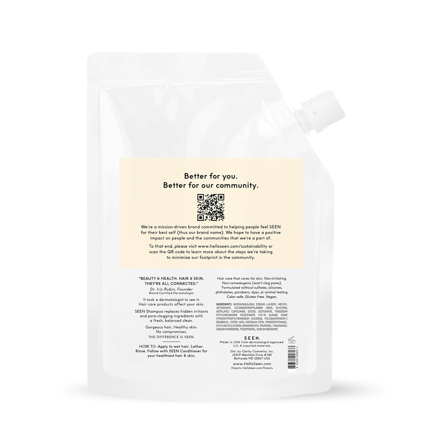 SEEN Shampoo Eco-Refill -Non-Comedogenic & Sulfate-Free Hair Shampoo- Dermatologist-Developed