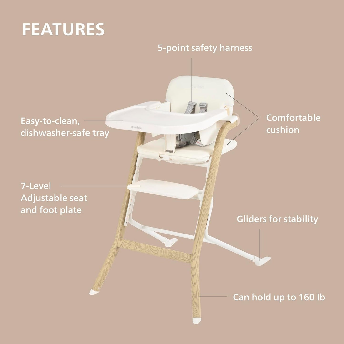 Unilove Grow with Me 2-in-1 Baby High Chair – Adjustable Toddler Chair with Baby Set, Removable