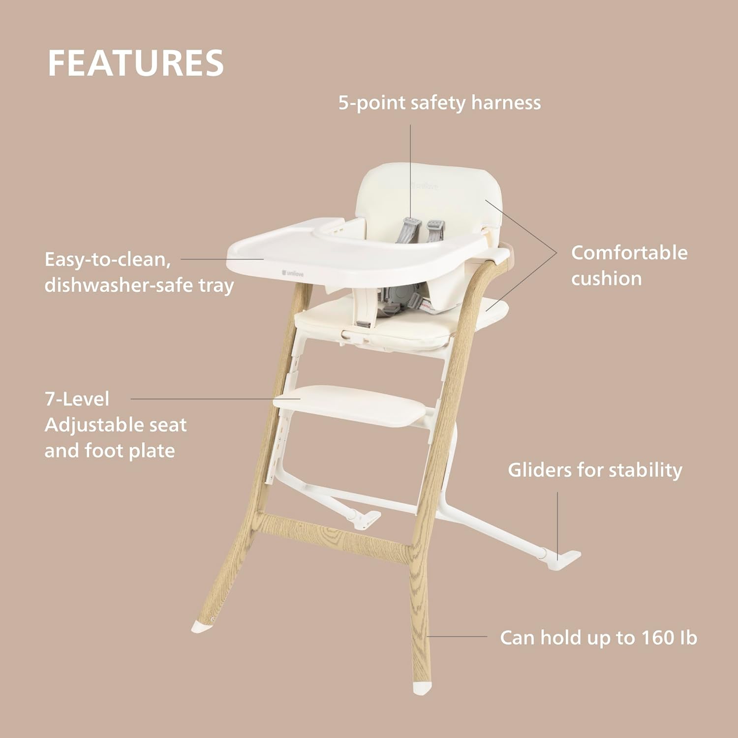 Unilove Grow with Me 2-in-1 Baby High Chair – Adjustable Toddler Chair with Baby Set, Removable