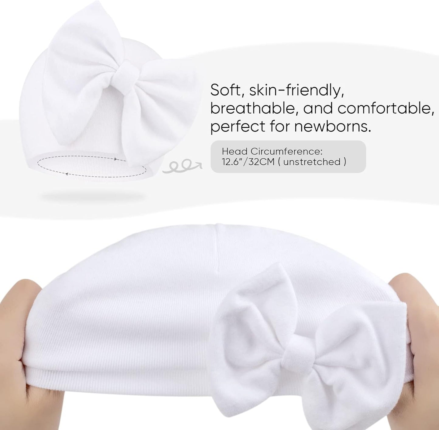 BQUBO Newborn Baby Hats Mittens Set Hospital Hat Beanie Infant Bow Hats Baby Gloves No Scratch Mittens for 0-6 Months