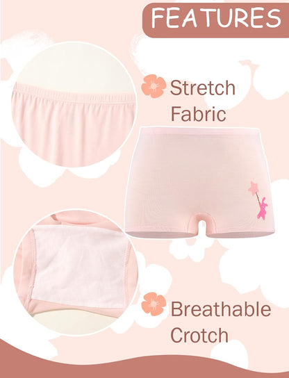 SEAUR Girls' Seamless Underwear 4-Pack Soft Breathable Ice Silk Boyshorts Panties Cute Prints Boxer Briefs for 6-16 Years