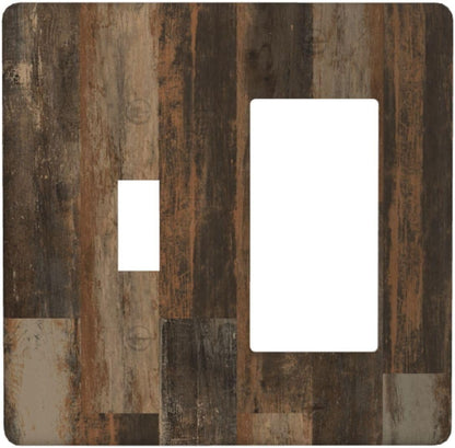 Rustic Brown Wood Grain Dark Oak Outlet Covers 1 Toggle 1 Rocker Combination Decorative Wall Plate Electrical Switch Plates Light Switch Cover Plate for Farmhouse Home Decor