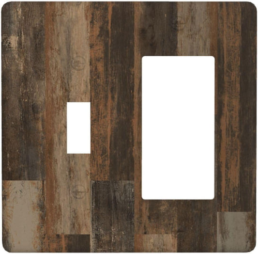 Rustic Brown Wood Grain Dark Oak Outlet Covers 1 Toggle 1 Rocker Combination Decorative Wall Plate