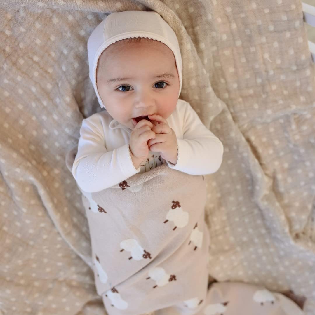 Knit Baby Swaddle Blanket for Boys - 100% Cotton Soft Cozy Lightweight Receiving Swaddling Crib