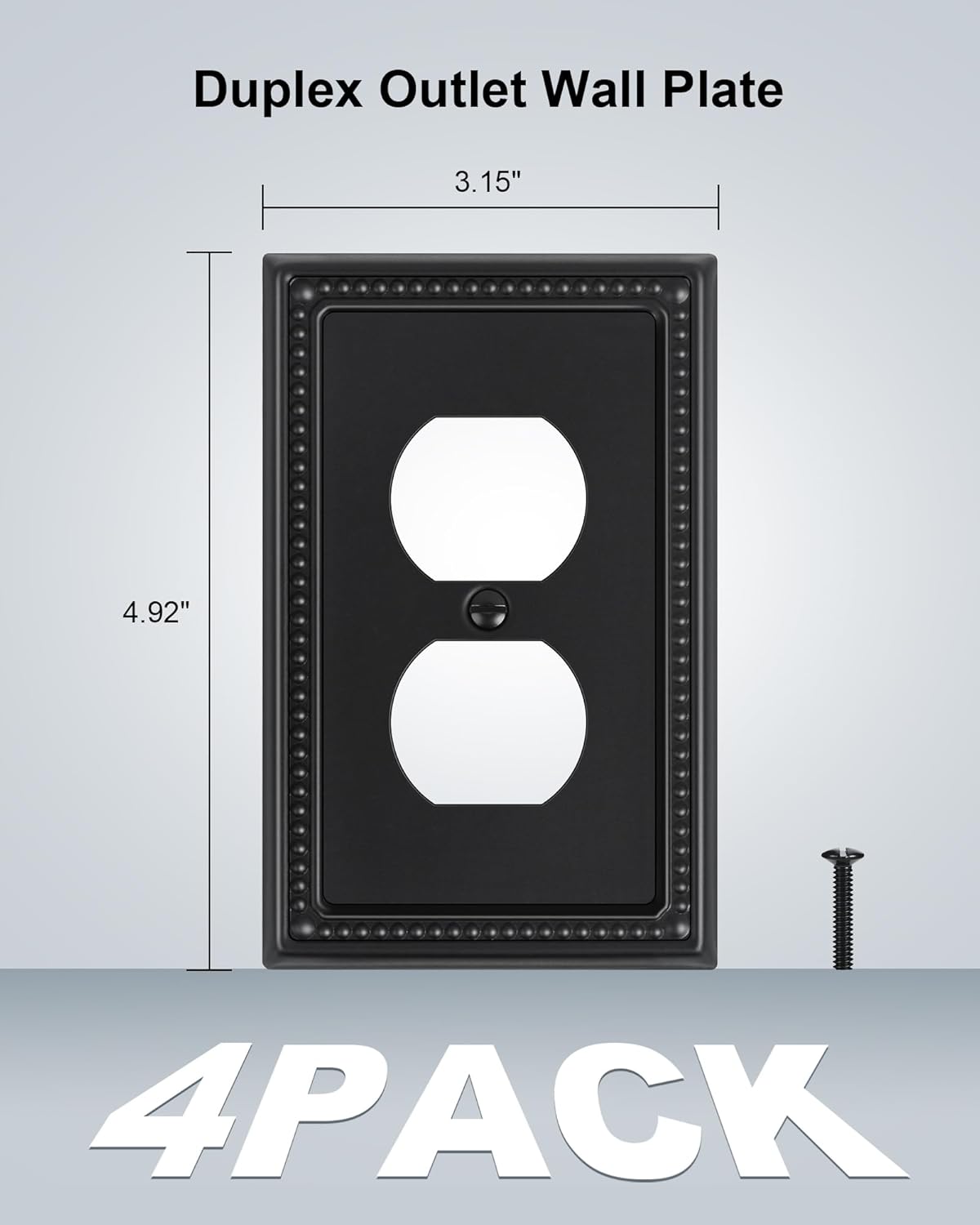 4-Pack Duplex Outlet Cover, Black Metal Wall Plates for Electrical Outlets, 1 Gang Receptacle Light