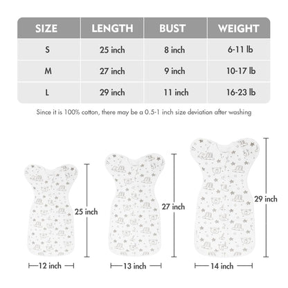 Baby Transition Swaddle Sack, Baby Swaddle Arms Up Transition Bag,Snug fit Calms Startle Reflex, Breathable Cotton Newborn Sack, 2-Way Zipper Cars & Bears (0-3 Month)