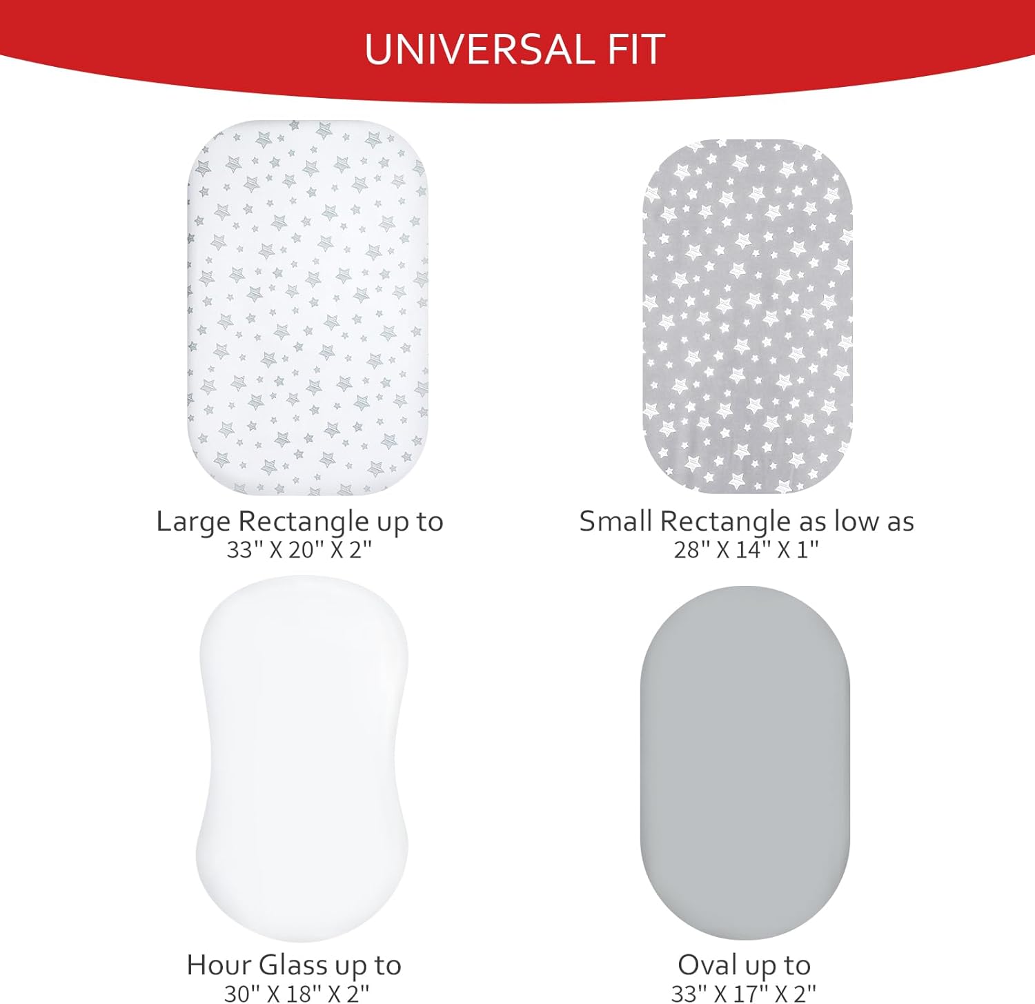 Bassinet Sheets Set 4 Pack for Baby Boy or Girl, Universal Fit for Oval, Hourglass and Rectangular