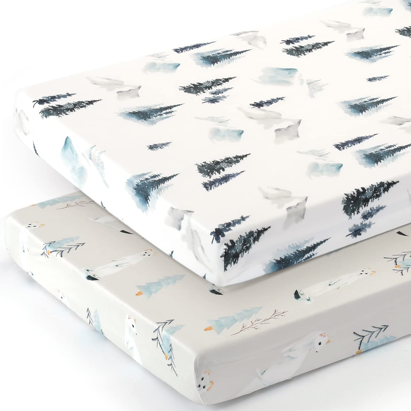 Stretch Ultra Soft Jersey Knit Fitted Pack and Play Sheets Set 2 Pack, Fit Portable/Mini Cribs