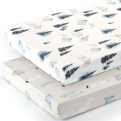 Stretch Ultra Soft Jersey Knit Fitted Pack and Play Sheets Set 2 Pack, Fit Portable/Mini Cribs