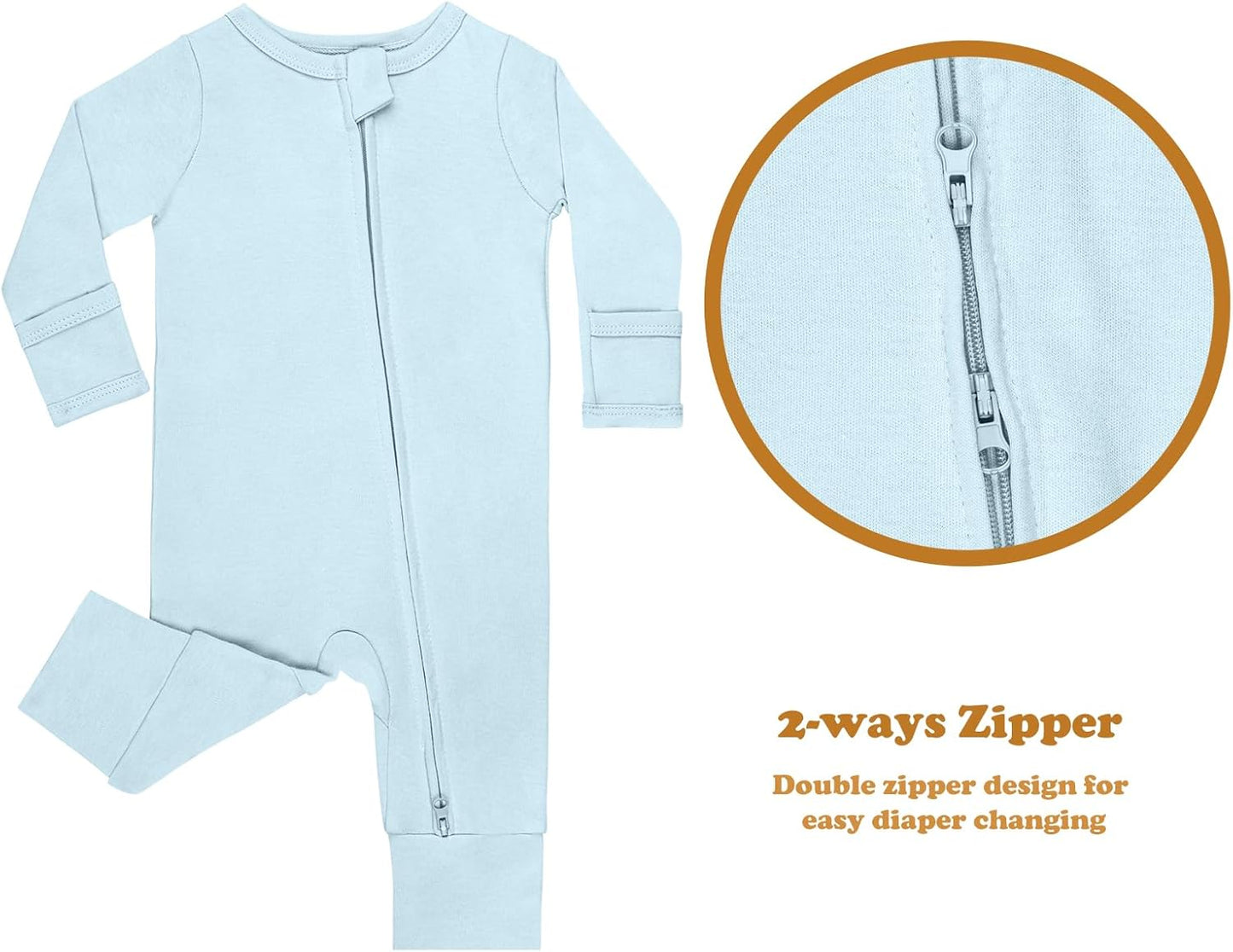 GUISBY Long Sleeve Cotton Pajamas Footless Baby Bodysuits with Zipper and Mittens 3-Pack for Boys Girls