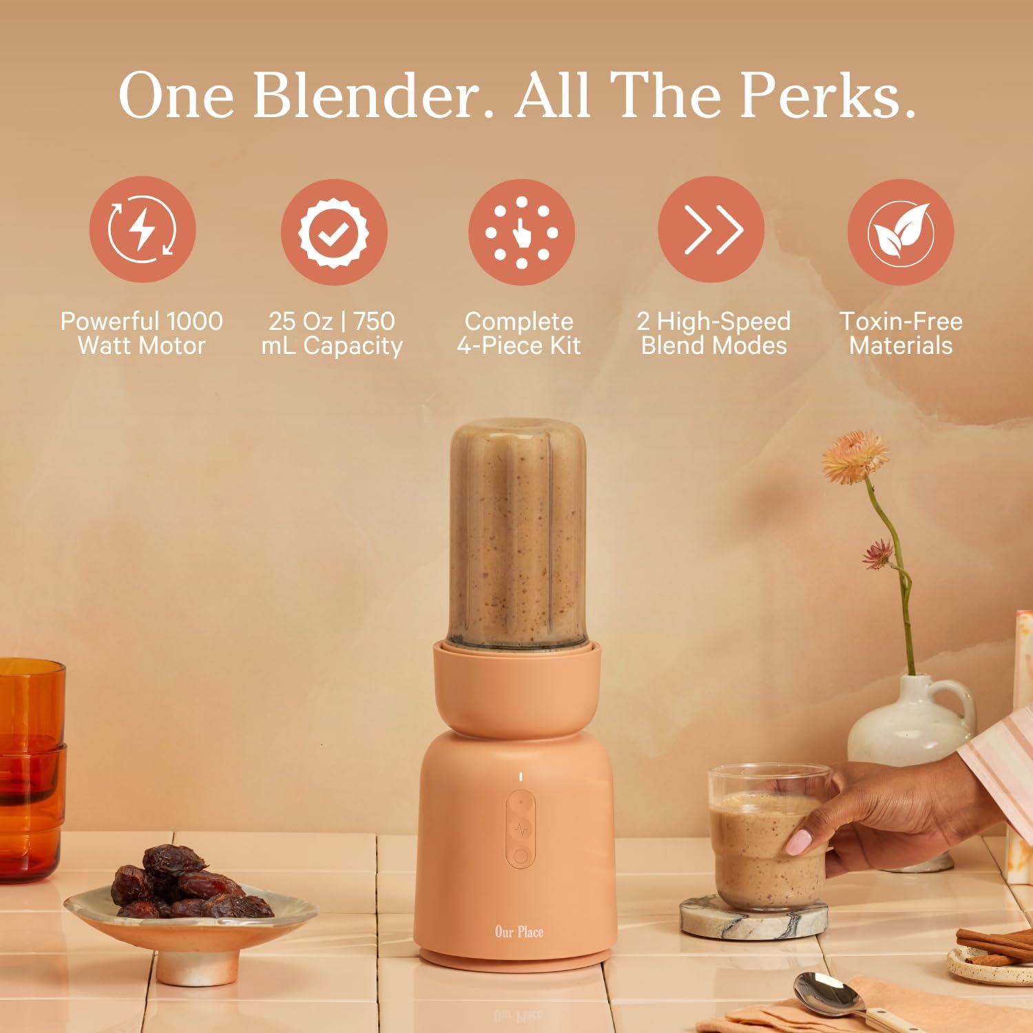 Our Place Splendor Blender - 1000W High-Power | Ultra-Sharp Blades | 2 Blending Modes | Includes 25