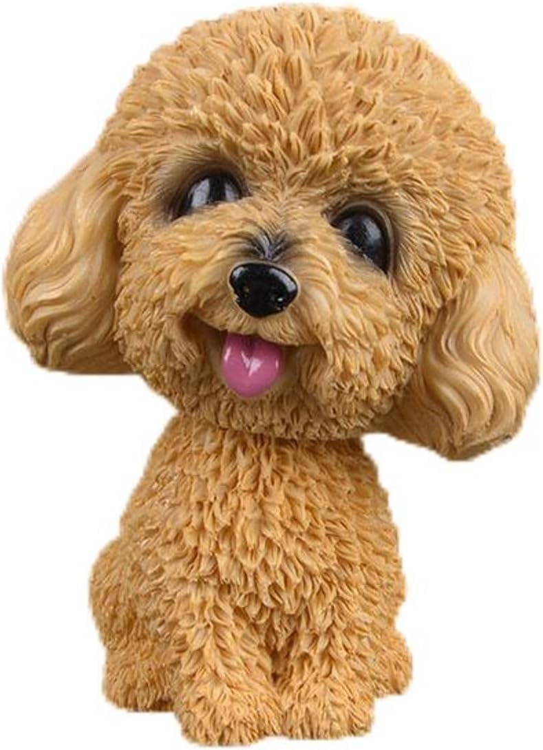 Resin Bobbing Head Dog Figurines Mini Bobblehead Puppy for Home Office Desk Car Dashboards Decor Ornaments (Teddy - Yellow)