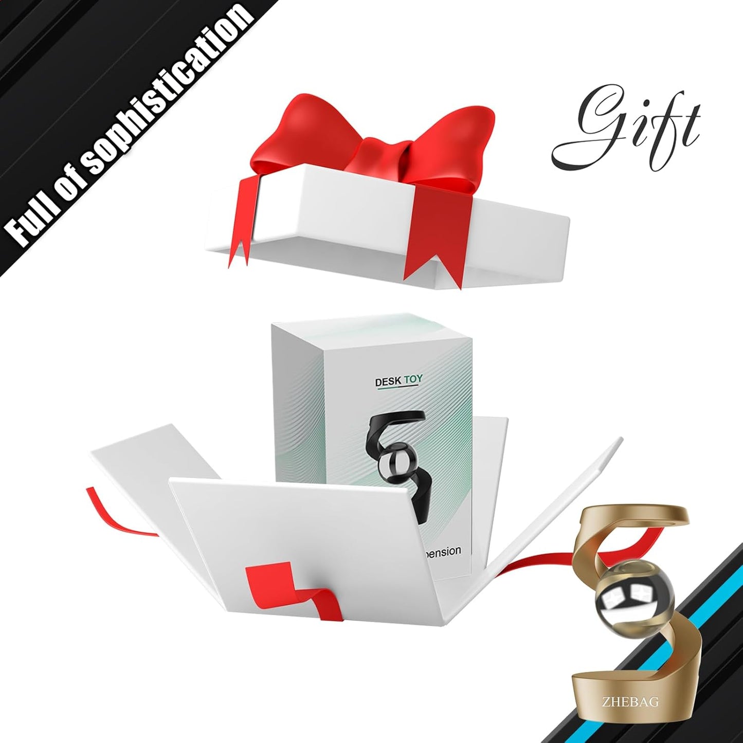 Kinetic Desk Toy, Metal Fidget Toys for Adults, Unique Optical Illusion Stress Reducing Desktop Spinning Toy, Adult Sensory Toys, Decorative Gifts for Offices and Cars(Gold-Silver)