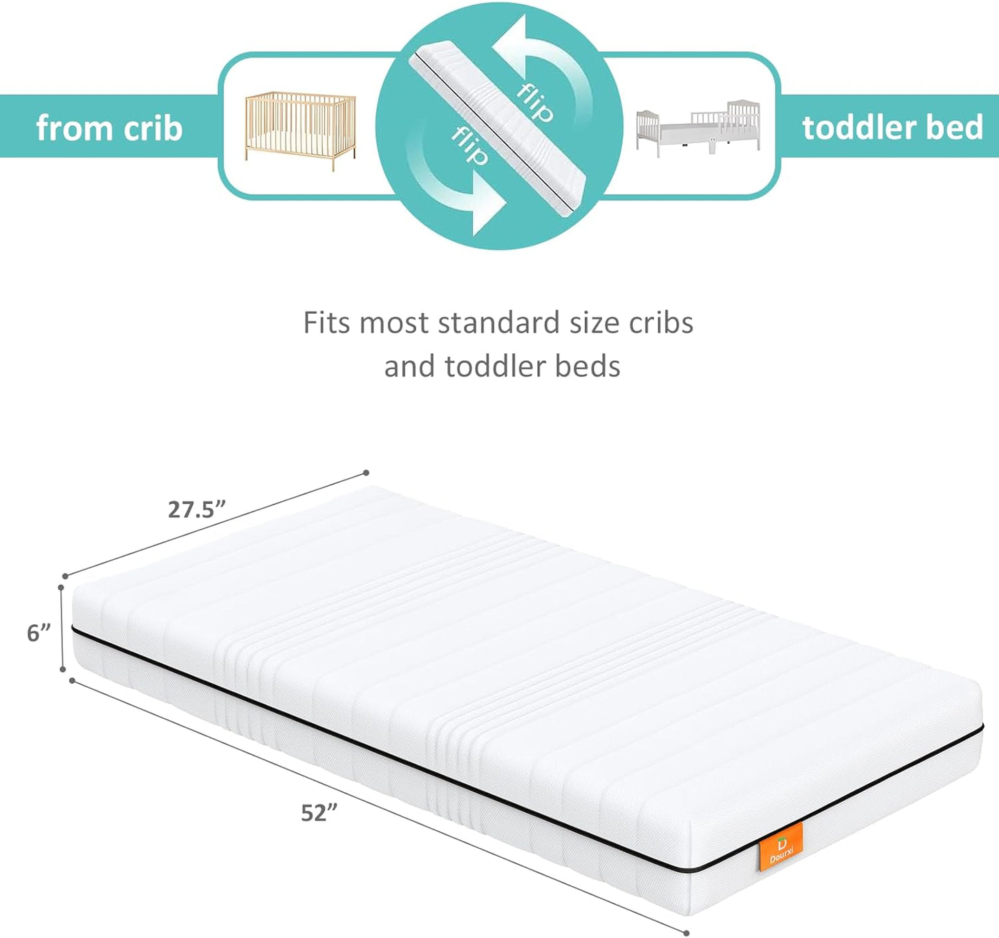 Crib Mattress, Breathe Through Baby Dual-Sided Comfort Memory Foam Toddler Mattress with Washable