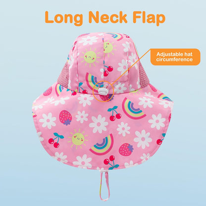 Baby Sun Hat UPF 50+ Mesh Liner Toddler Bucket Hats with Wide Brim Neck Flap for Outdoor Beach Swim