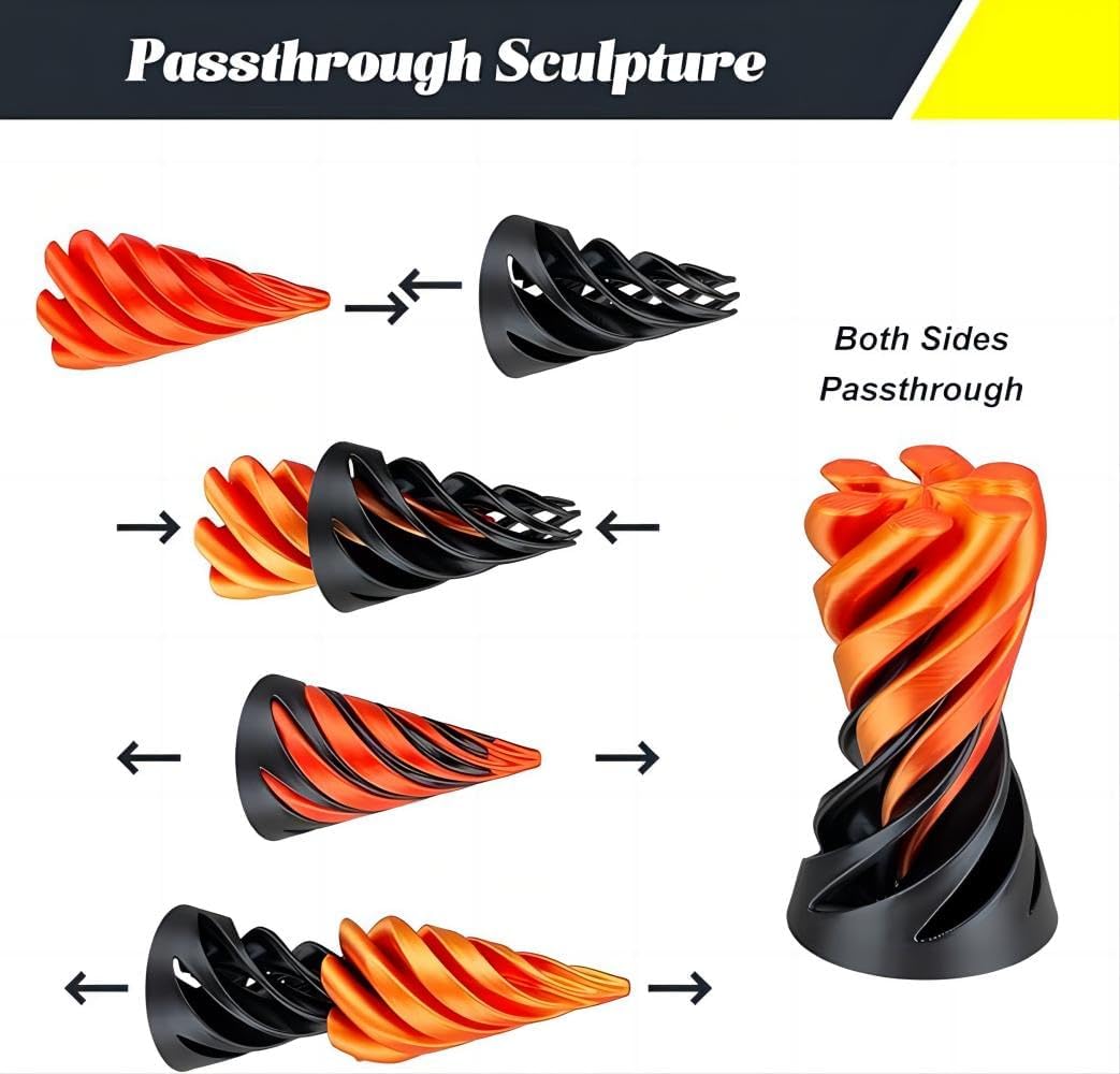 Impossible Pyramid Passthrough Sculpture, Pass Through Pyramid Fidget Toy, 3D Printed Spiral Cone Toy, Mini Vortex Thread Illusion, Pyramid Passthrough Sculpture (Two)