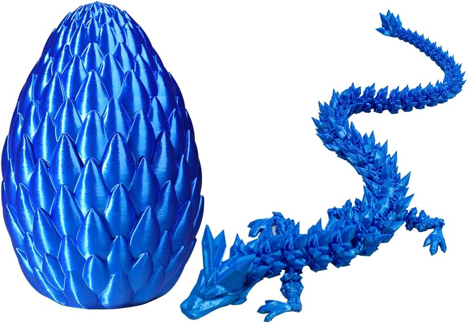 Dragon Eggs with Dragon Inside, 16.5 Inch Large 3D Printed Dragon Egg Articulated Dragon Crystal Dragon Executive Desk Toys Fidget Toy for Autism/ADHD (Blue, with Egg)