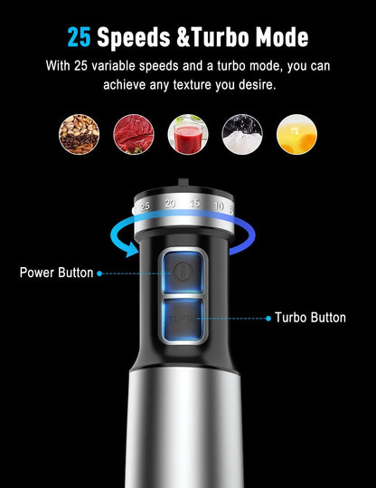 1000W Powerful Immersion Blender handheld, 2025 New Update Hand Blender with 25-Speed