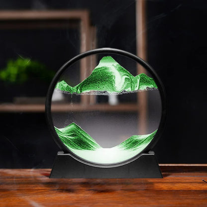 Moving Sand Art Picture,Liquid Motion 3D Sea Sandscape in Motion Display, Flowing Sand Frame Desktop Art Bookshelves Home Office Decoration(12 inch, Green)