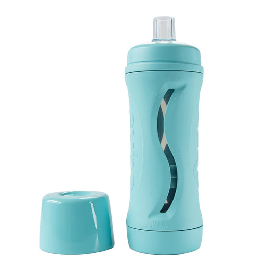 Subo Baby Food Bottle | No Mess Baby Toddler Self Feeder | Squeeze Free Design for Purees, Smoothies, Yogurt, Oatmeal, or Thickened Liquids | Reusable Silicone Washable Cup (Aqua)