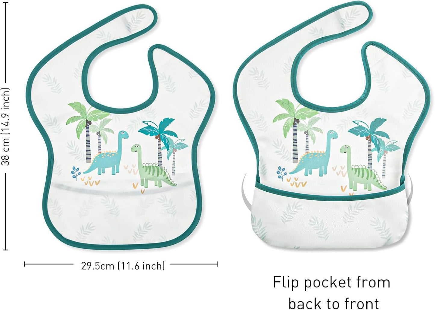 Mess Proof Baby Bib 3 Pack, Waterproof Led Weaning Baby Feeding Bibs with Food Catcher, Travel