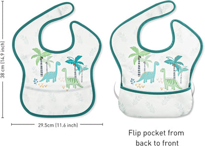 Mess Proof Baby Bib 3 Pack, Waterproof Led Weaning Baby Feeding Bibs with Food Catcher, Travel