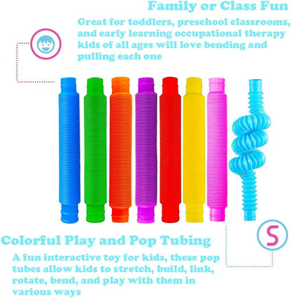 72PACK Pop Tubes, Pop Tube Sensory Fidget Toy Fidget Tubes for Children and Aldult Stress Anxiety Relief Toy DIY Learning Educational Toys for Kids