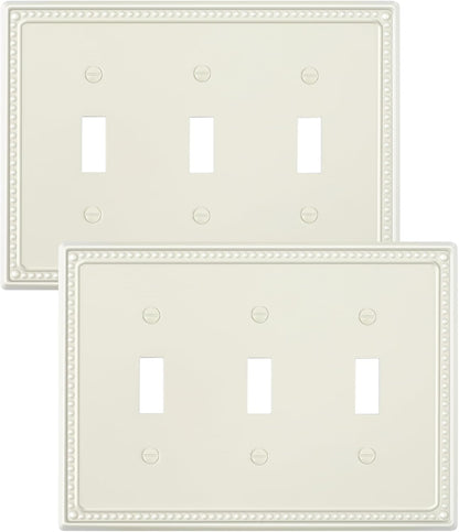 2-Pack Triple Toggle Light Switch Cover Plate, Pearls Decorative Switch Plate Covers, Light Almond 3 Gang Metal Wall Plate, Corrosion Resistant