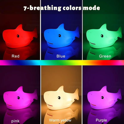 LOVERUIS Shark Night Light for Children, 7 Color Changing LED Portable Touch Baby Lamp, USB Rechargeable Silicone Animal Night Light for Children, Kindergarten, Toddlers (Shark)