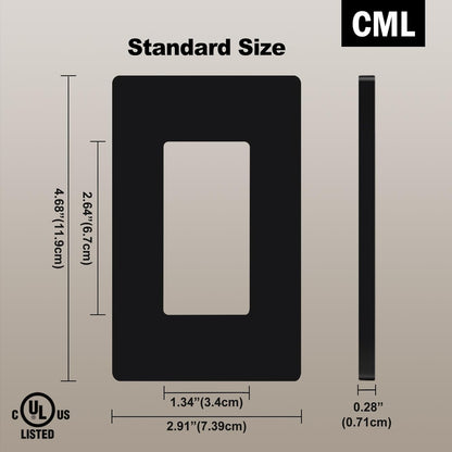 CML Black Screwless Wall Plates, 40 Pack Decorator Light Switch Covers, 1-Gang Decor Outlet Switch Plate, Standard Size 2.91”x4.68”, UL Listed, Glossy Finish