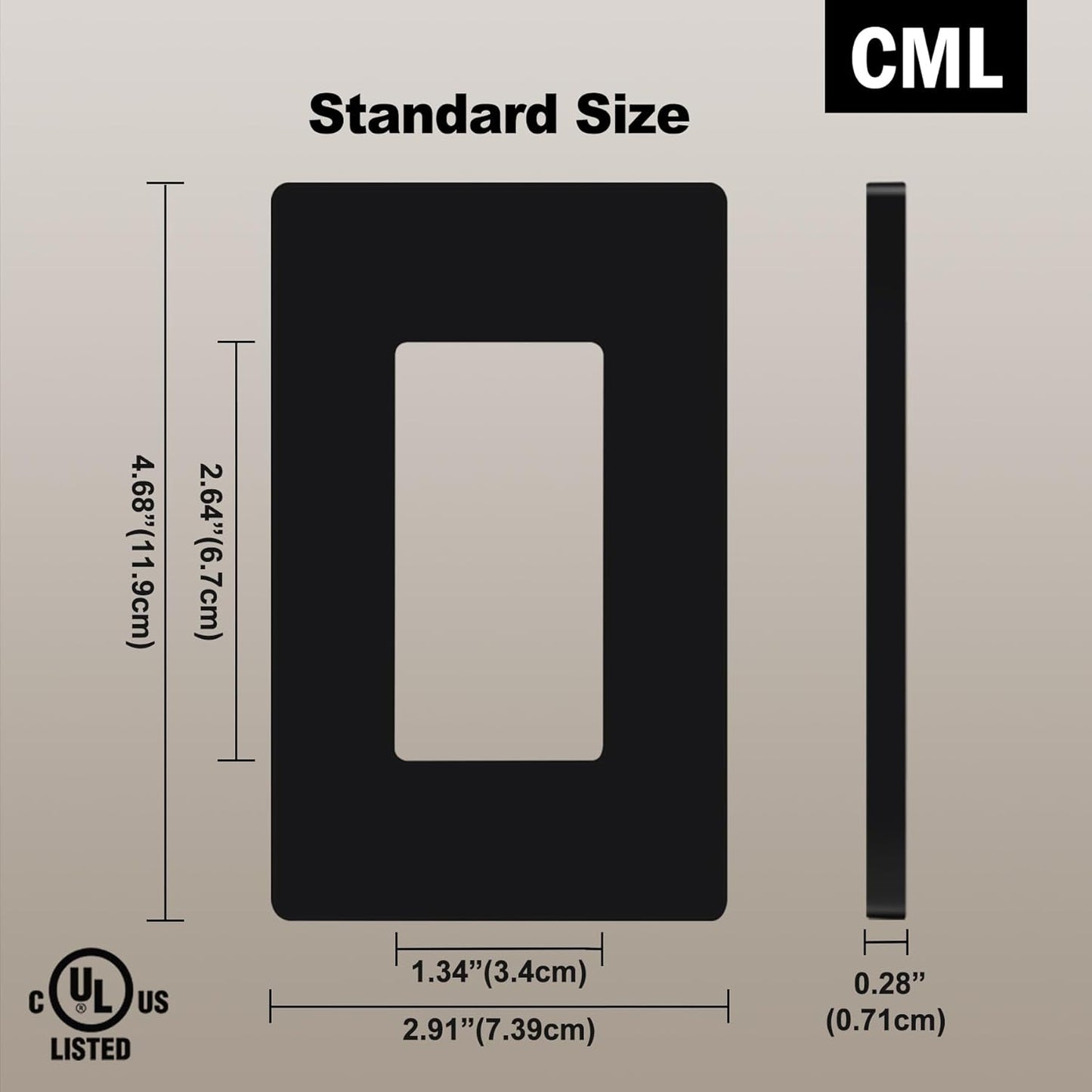 CML Black Decorator Screwless Wall Plate, 8 Pack Receptacle Outlet Cover, 1-Gang Hidden Screw Smooth Face Switch Plates, Standard Size 2.91”x4.68”, UL Listed