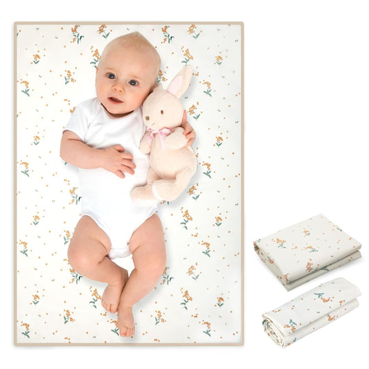 Vegan Leather Baby Changing Mat - Wipeable Portable Changing Pad, Foldable Travel Changing Mat for Baby, Newborns Toddlers Shower Gifts (Orange Floral,20"*28")