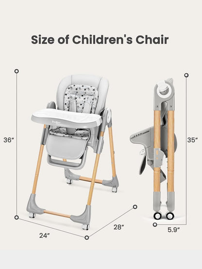 Foldable High Chair with Soft Cushion, High Chairs for Babies and Toddlers, Height Adjustable