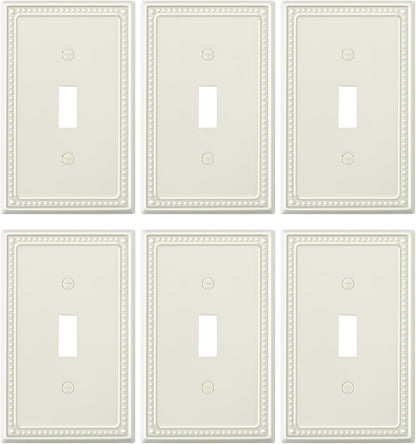 6-Pack Single Toggle Light Switch Cover Plate, Pearls Decorative Switch Plate Covers, Light Almond 1 Gang Metal Wall Plate, Corrosion Resistant