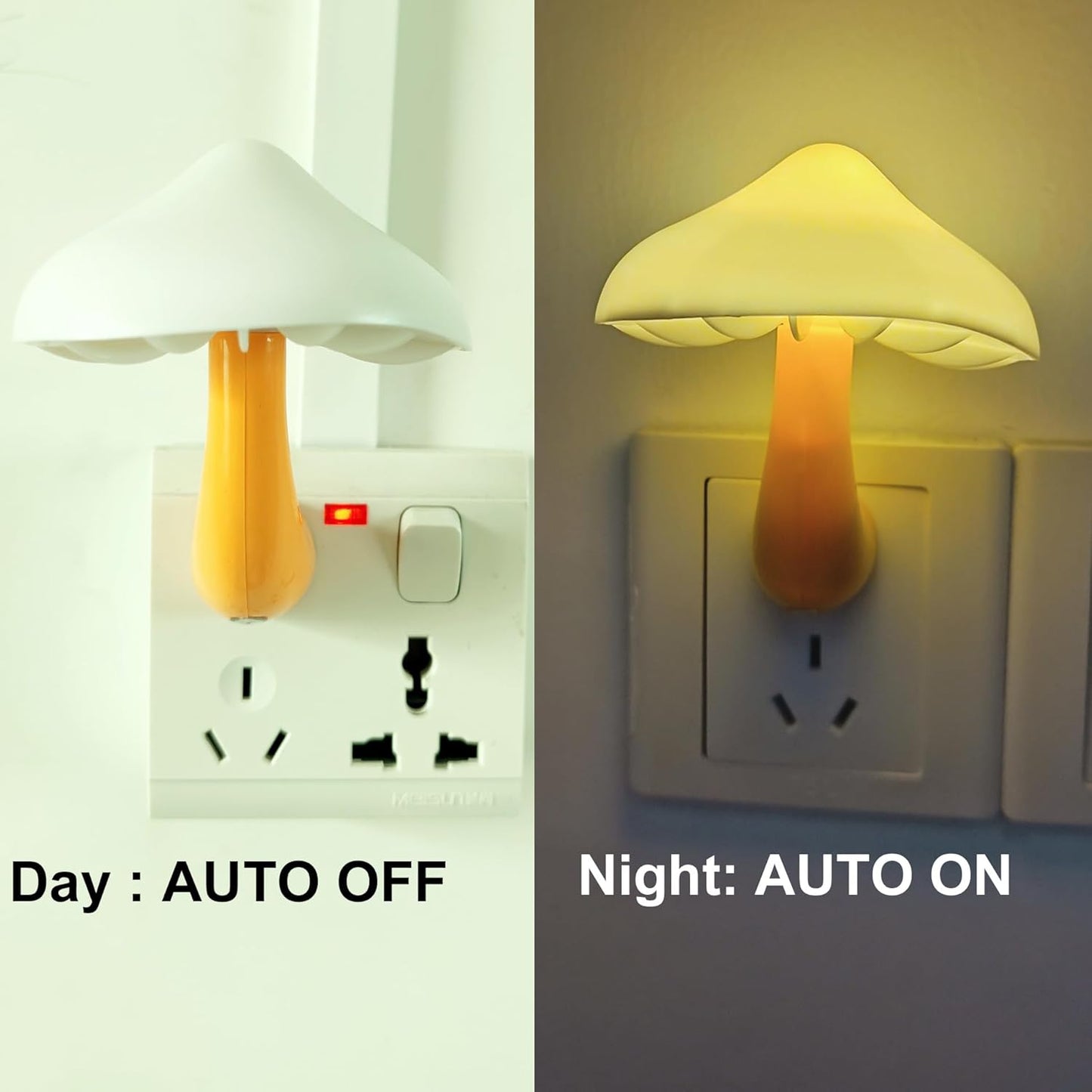 AUSAYE 4 Pack Plug in Night Light, Mushroom Light LED Nightlights for Kids, Adults, Bedroom, Bathroom,Hallway, Stairs, Kitchen White