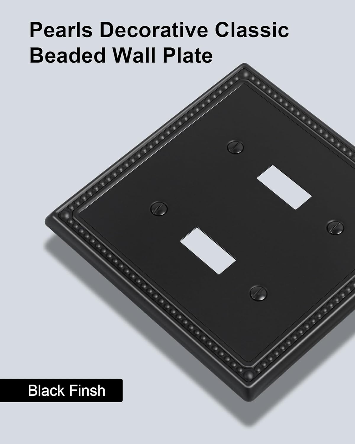 2-Pack Double Toggle Light Switch Cover Plate, Black Pearls Decorative Dual Switch Plate Covers, 2 Gang Metal Wall Plate, Corrosion Resistant