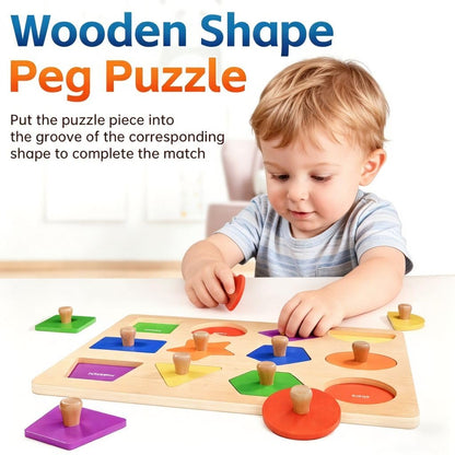 Wooden Shape Peg Puzzles for Toddlers 1 2 3 Year Old Boys Girls Gifts: Shape Sorter & Color Match