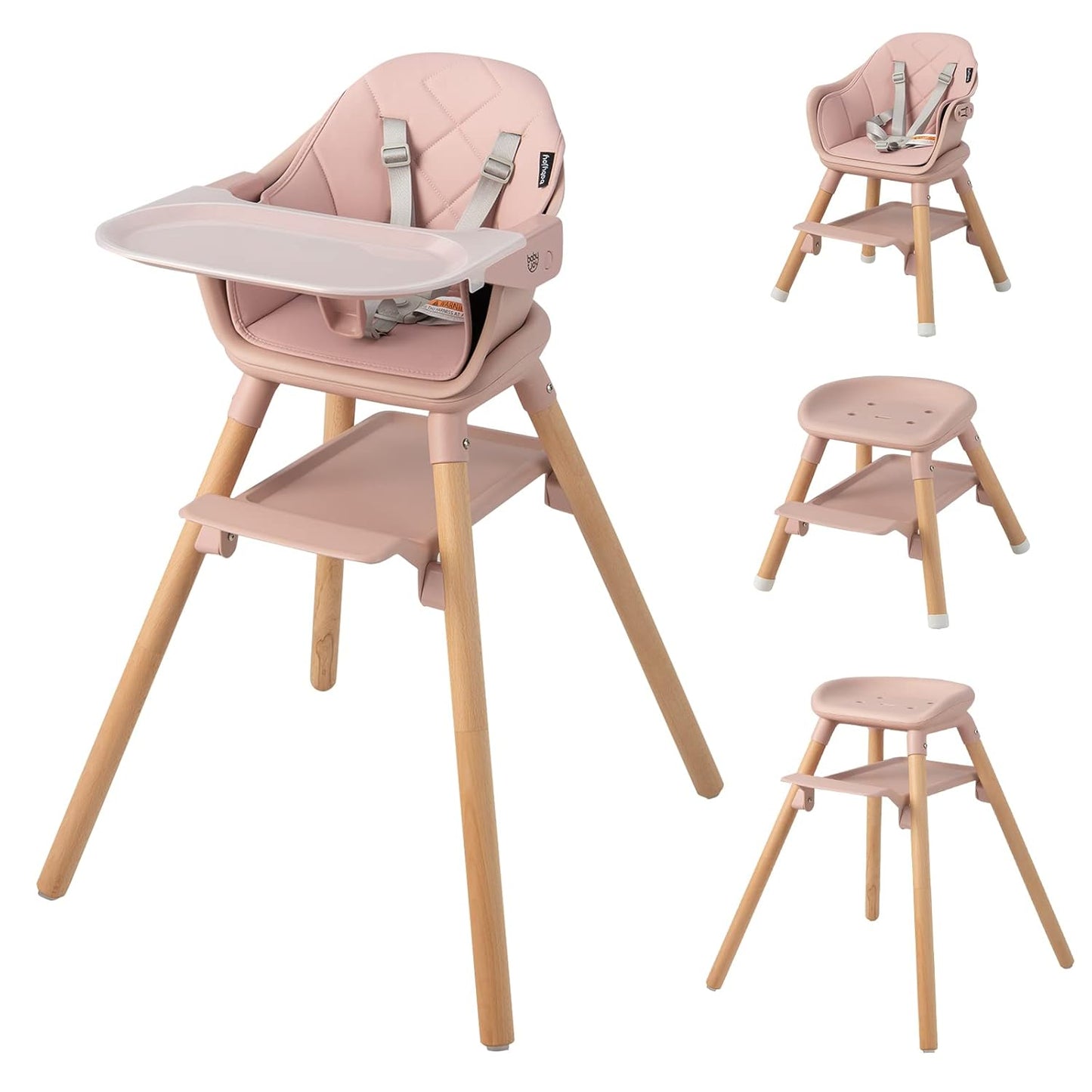 BABY JOY Baby High Chair, 6 in 1 Convertible Wooden High Chair for Babies & Toddlers with