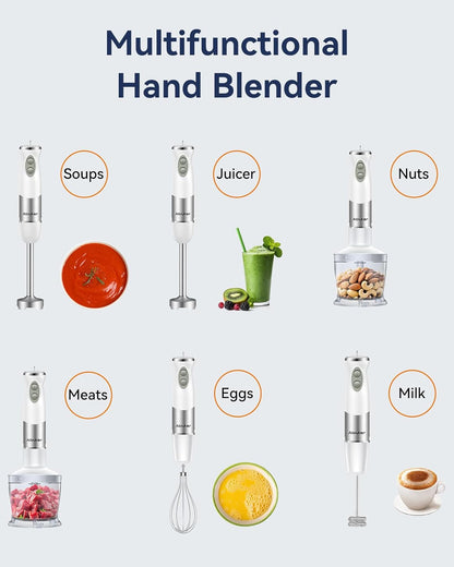 Immersion Blender Handheld 1000W 5 in 1 Corded Stick Hand Blender Kitchen with 12 Speed, BPA-Free
