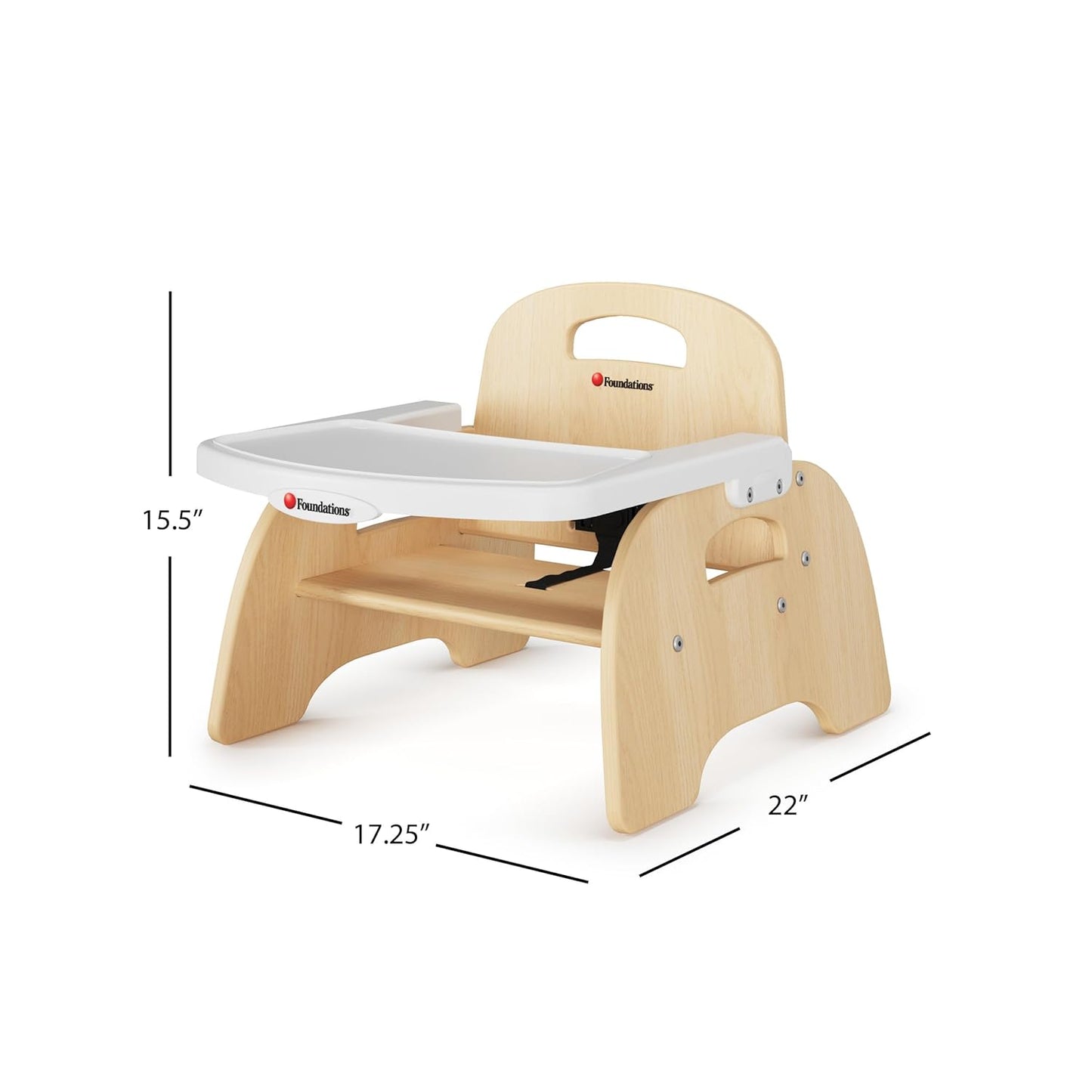 Foundations Easy Serve 5" Wood Feeding Chair for Toddlers, Adjustable Harness, Removable Dishwasher