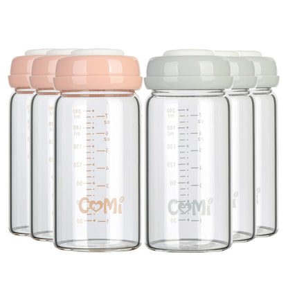 COMI Wide Neck Glass Breastmilk Collection n Storage Bottle, 6 Packs, 8oz with Screw Ring Sealing