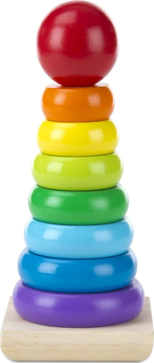 Melissa & Doug Rainbow Stacker Wooden Ring Educational Toy - Wooden Stacking Rings, Stacker Toys