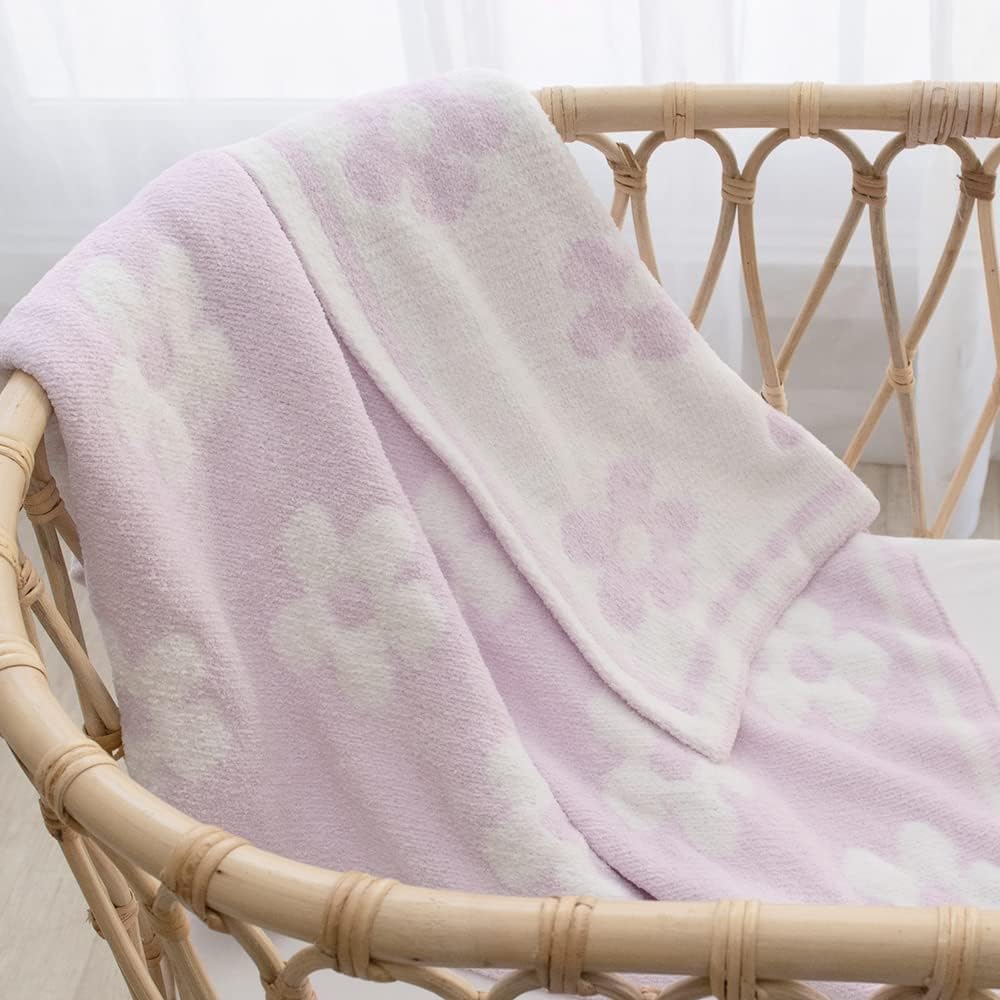 Living Textiles Chenille Baby Blanket - Purple Flower Ultra Soft, Thick, and Versatile | Warm